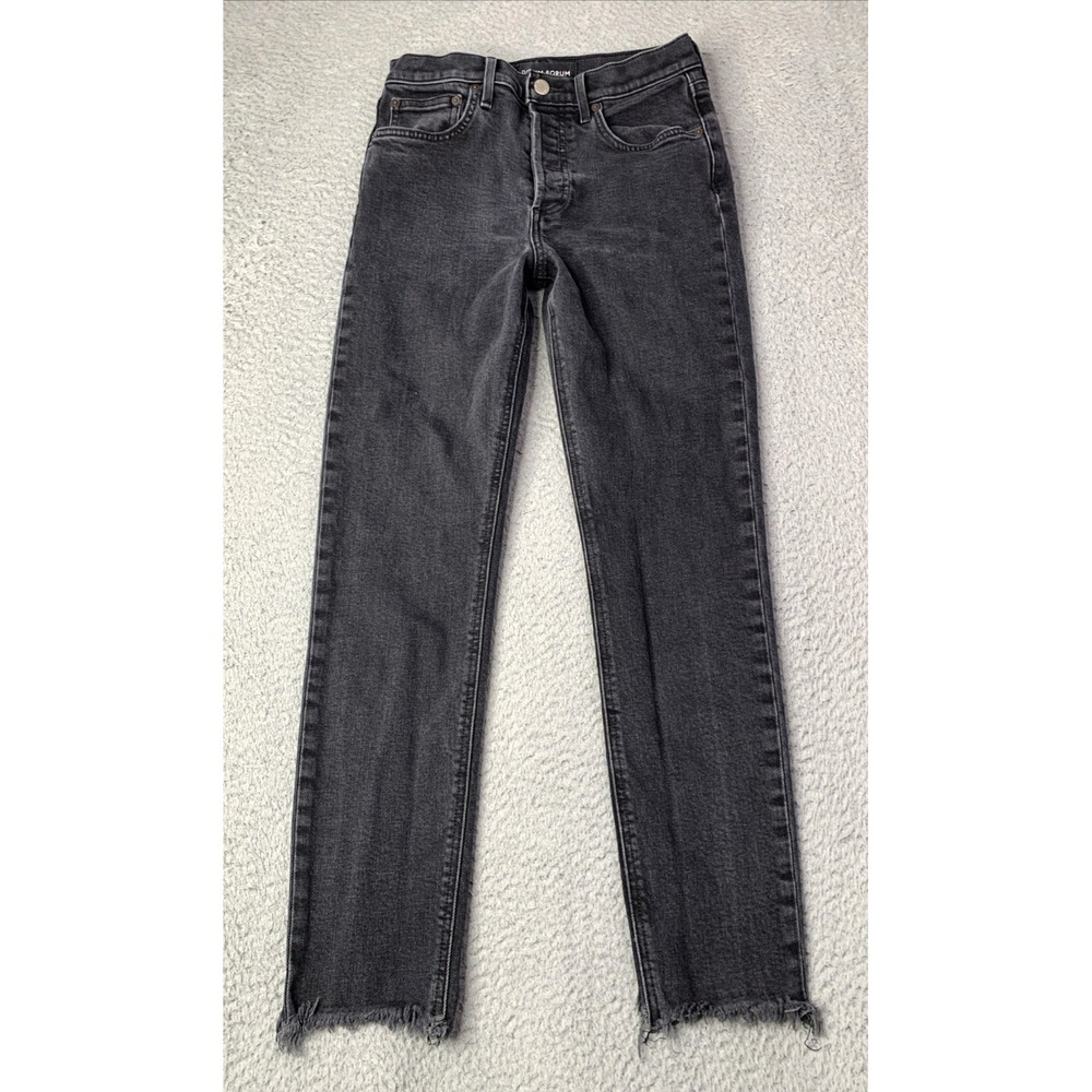 Denim Forum Jeans Womens 26 Waist 25" The Yoko High Rise Slim Button Fly Raw Hem